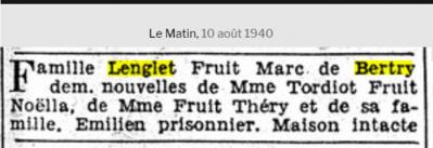 Famille lenglet cherche nouvelles aout 1940