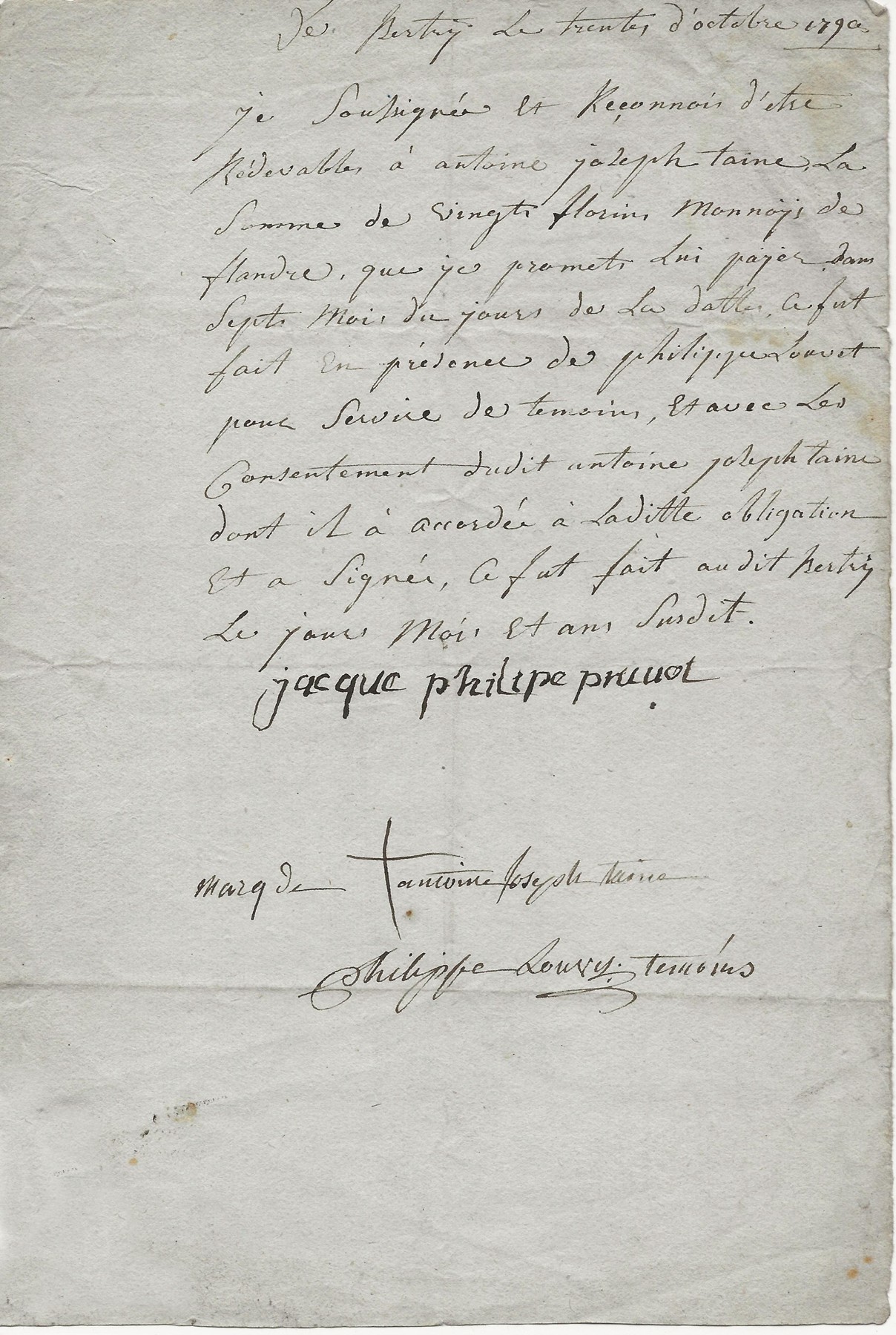 1790 recon de dette antoine taisne a philippe pruvot