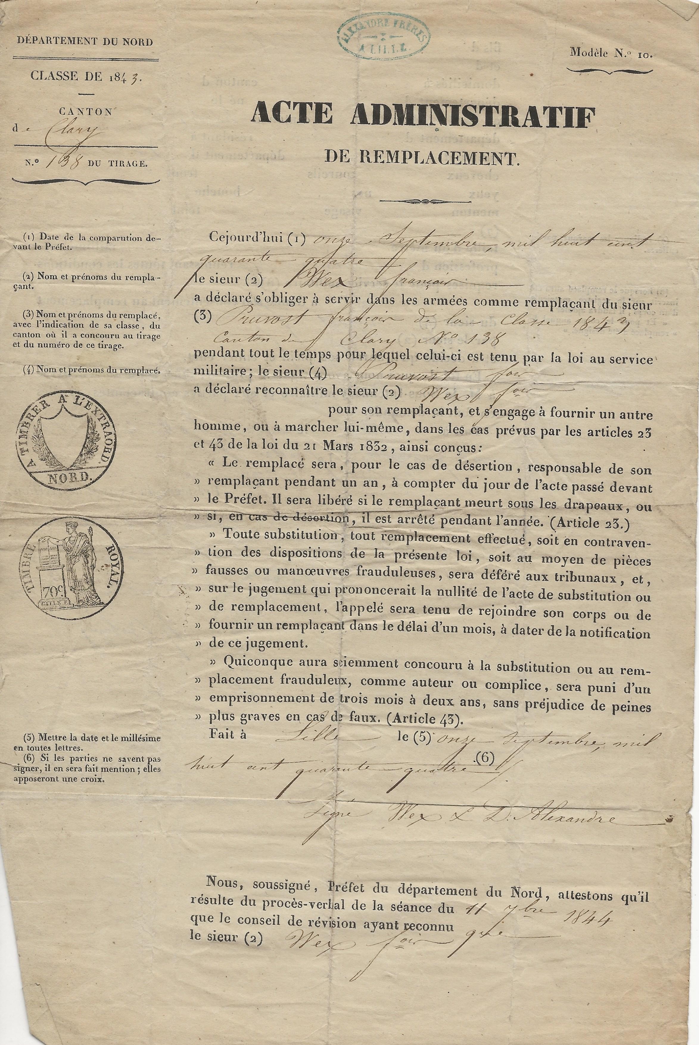 1844 acte de remplacement de francois pruvot 001