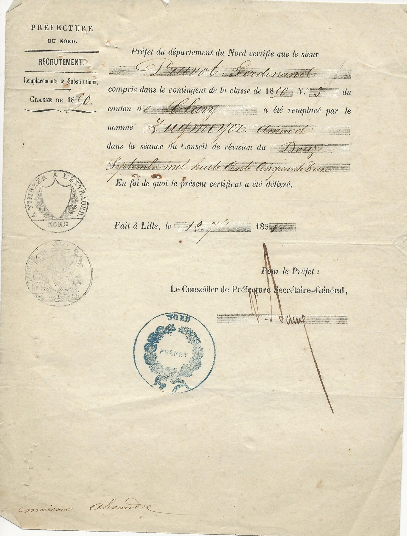 1851 attestation de remplacement de pruvot ferdinand 001